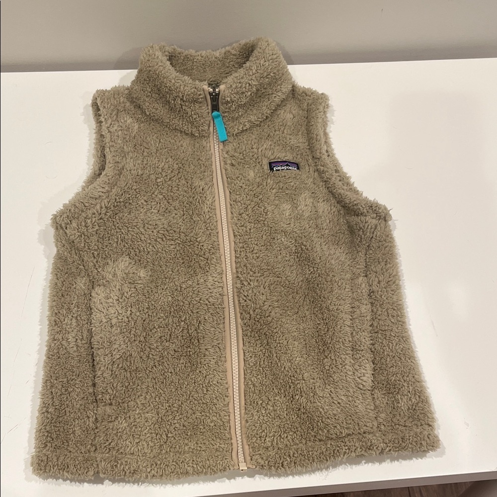 Patagonia Beige Fleece Vest With Teal Accents